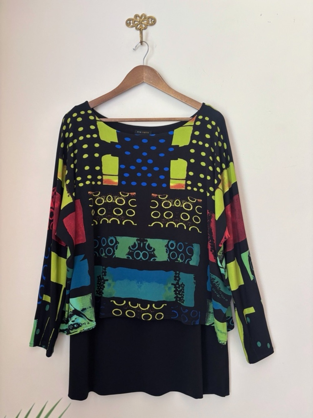 Eva Varro Mixed Geometric Print Layered Tunic Top XL Funky Art To Wear
